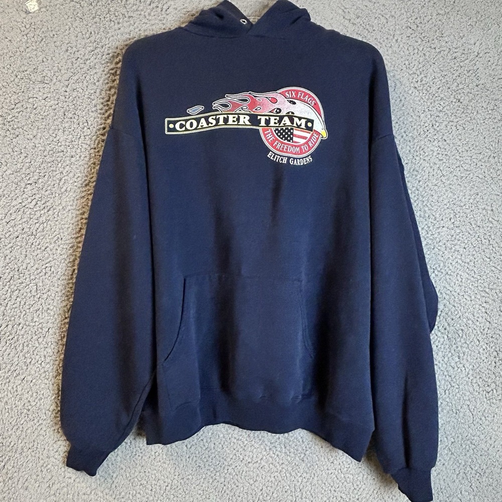 Vintage Six Flags x Warner Bros. Coaster Team Hoodie Y2K Graphic Size L/XL